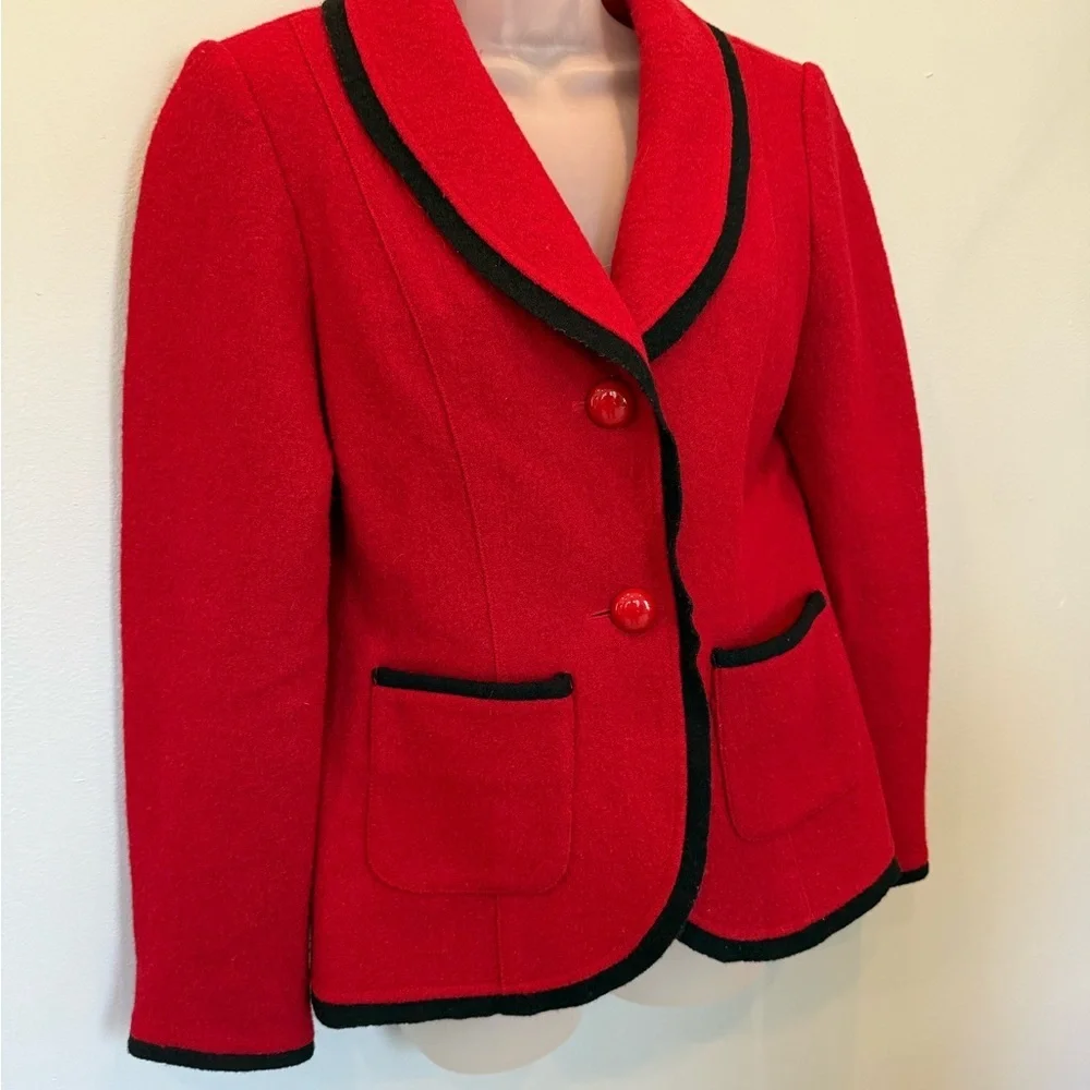 Grace Elements 100% Wool Red Blazer with Black Trim - Size 10